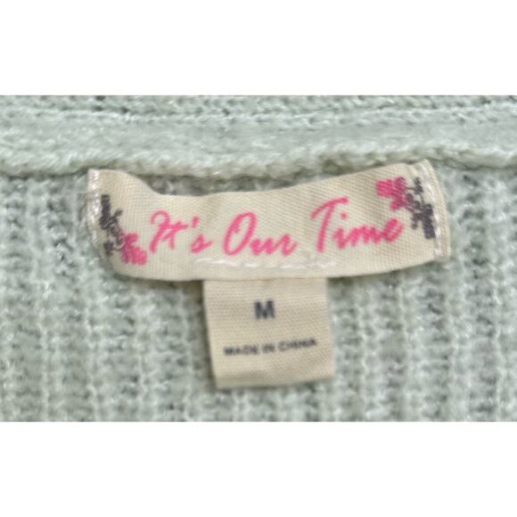 It’s Our Time Women’s Cardigan Mint And White Size Medium Cropped - Picture 3 of 5